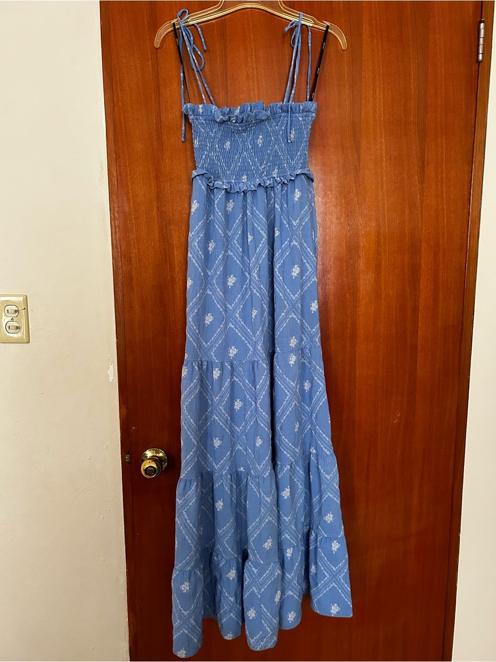 Forever 21 Light Blue Smocked Maxi Dress with Tie Straps